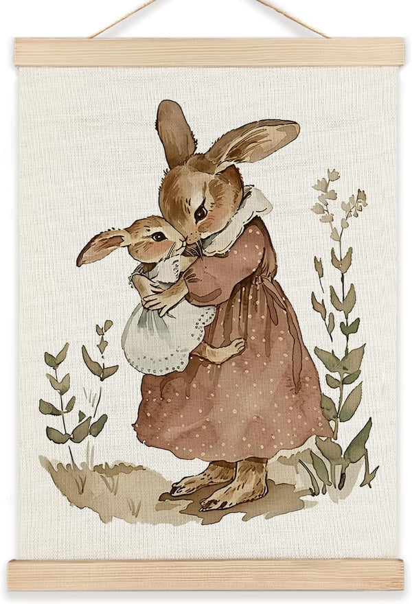 RYYCDOI Bunny Wall Art, Vintage Bunny Rabbit Mom and Baby Wall Art