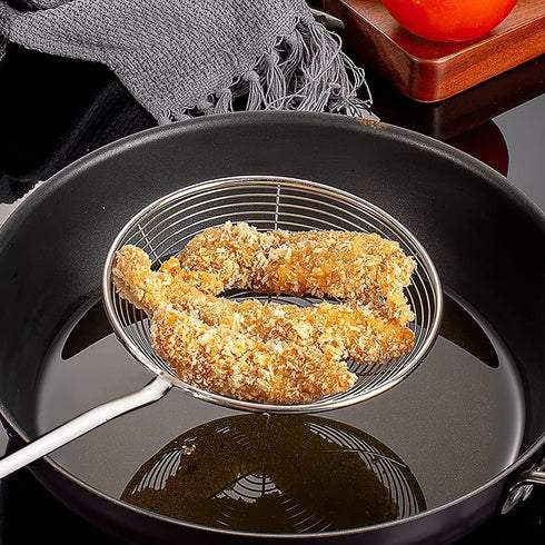 Spider Strainer Skimmer Ladle, 6.3 Inch Cooking Utensils Frying Spoon with Wooden Handle, Wire Slotted Spoon for Kitchen