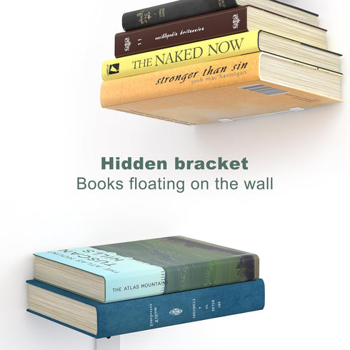 4 2 Pack(White) Mefirt Invisible Floating Bookshelves for Wall, Tier Vertical Spine Book Tower, Heavy Duty Floating