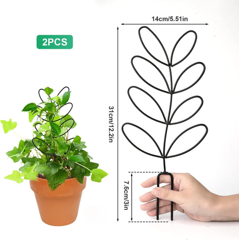 SAVITA 2pcs Trellis for Plants, Small Metal Leaf Shaped Plant Trellis Indoor House Plant Trellises Climbing Plants Mini