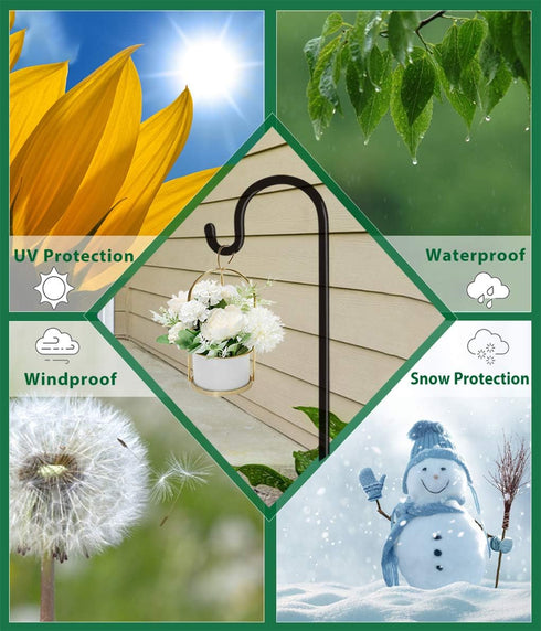 5 60 Inches 3/5 (1 Packs) Artibear Adjustable Outdoor Shepherd Hook Stand with Prong Base, Tall in Thick, Shiny Black