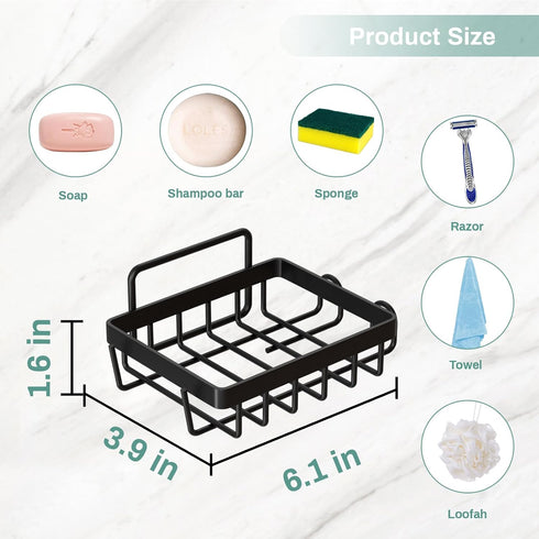 2 Adhesive Soap Bar Holder for Shower Wall, Self Draining Soap Dish Container Caddy Saver with Hooks for Razor Loofah