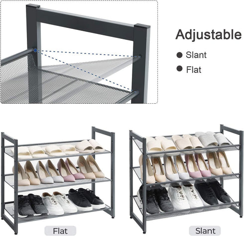 3-Tier 9-12 ULMR03GB SONGMICS Shoe Rack, Shoe Organizer, Metal Shoe Storage for Garage, Stackable Shoe Shelf