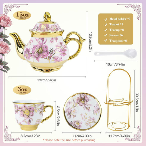 20 Set Set Set Set Purple/500ml) Pcs Porcelain Tea with Metal Holder, European Ceramic Tea for Adults, Adult Tea Gift