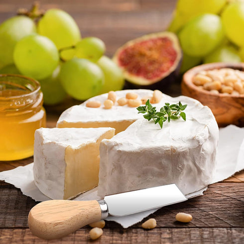 4 PCS Cheese Knife Set with Wood Handle, Stainless Steel Slicer & Cutter Utensils, Mini Knife, Butter Knife, Fork
