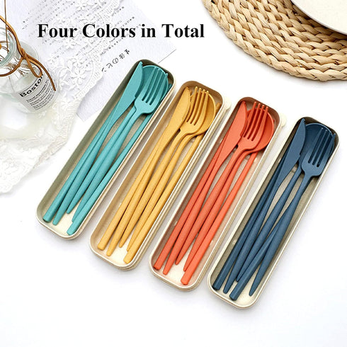 Plastic Travel Utensils, 4 Sets Camping Cutlery, Portable Reusable Utensils Set with Case for Picnic, Travel, Camping