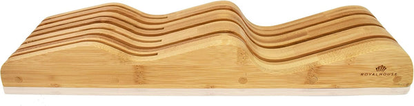 ROYALHOUSE Bamboo Knife Block Holder, In-Drawer Organizer for 7 Knives, Perfect Gift for Home and Chefs