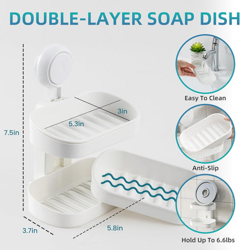 2 TAILI Soap Holder Soap Dish for Shower, Suction Cup Soap Holder for Shower Wall, Bathroom Accessories, Removable