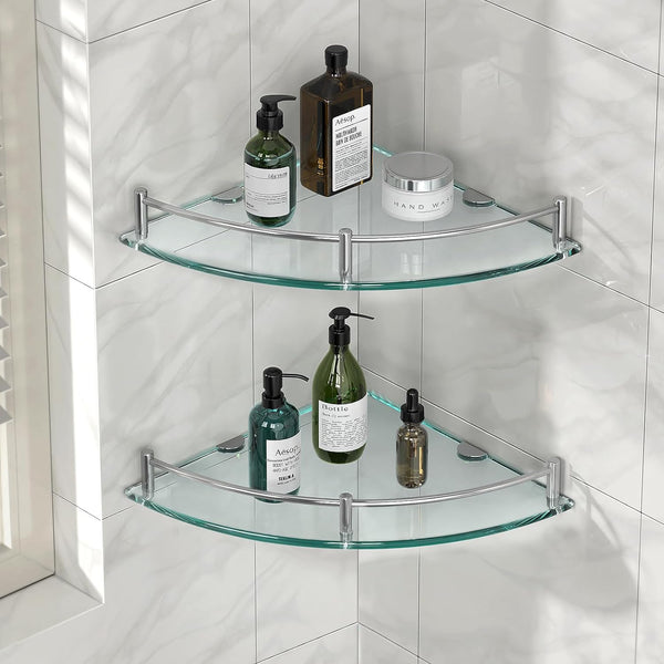 Glass Corner Shelves Tempered Bathroom Eestantes para Baos with Rail Wall Mounted