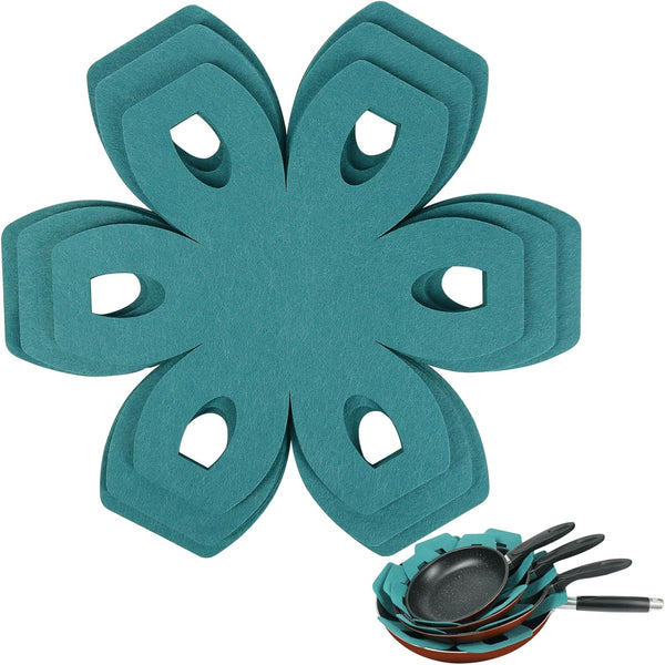 BYKITCHEN Pot Pan Protectors, Set of 6 in 3 Sizes, Felt Protectors for Stacking Cookware, Cyan Color