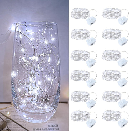 12 Pack Led Fairy Lights - White, Battery Operated LED Silver Wire