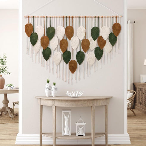 51.5" 33.5" KHOYIME Large Macrame Wall Hanging Boho Woven Tapestry, Chic Home Decor Modern Bohemian Handmade Leaf