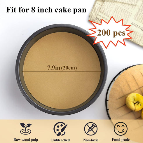 8 Inch Parchment Paper Rounds, 200PCS Unbleached and Non Stick Baking Parchment Rounds, Precut Round Parchment Paper for Baking Sheets Round, Cake Pans, Springform Pan, Bamboo Steamer by DISSKNIC