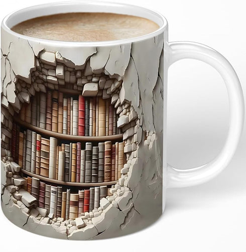 Library Bookshelf Mug, Cool Bookish Ceramic Coffee Mug, Book Lovers Gifts for