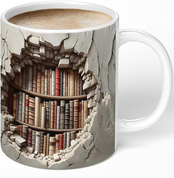 Library Bookshelf Mug, Cool Bookish Ceramic Coffee Mug, Book Lovers Gifts for