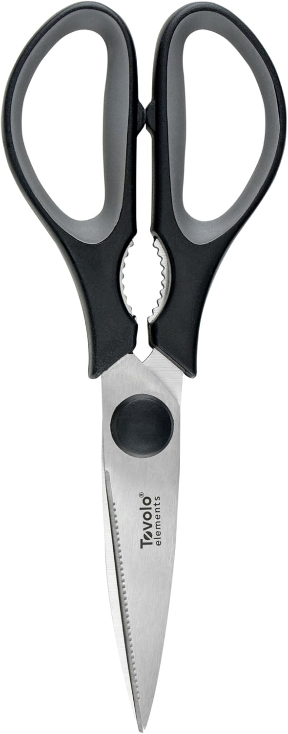 Tovolo Elements Heavy Duty Kitchen Shears with Sheath for Food Prep Trimming Meat and Vegetables, Small, Charcoal, Black by Tovolo