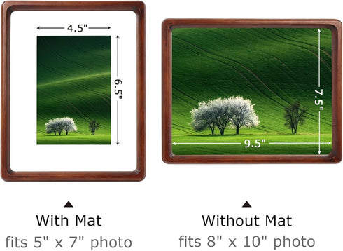 8x10 5x7, 1 Pack Oak Wood Photo Frame Matted to Solid Wood Photo Frame with Glass, Tabletop & Wall Mount