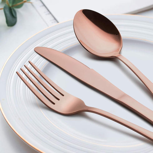 LIANYU 10-Piece Copper Silverware Flatware Set - Stainless Steel Cutlery Set for 2, Mirror Finished, Dishwasher Safe