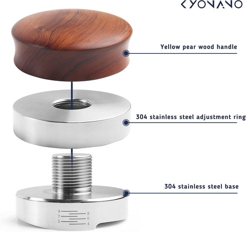 KYONANO Dalbergia Odorifera Wooden Coffee Distributor, 51mm Espresso Distributor with Adjustable Depth Scale