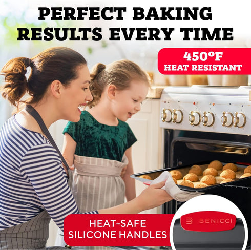 Set of 3 Premium Non-Stick Baking Sheets - Deluxe BPA Free Bakeware Pans with Easy to Clean Silicone Handles