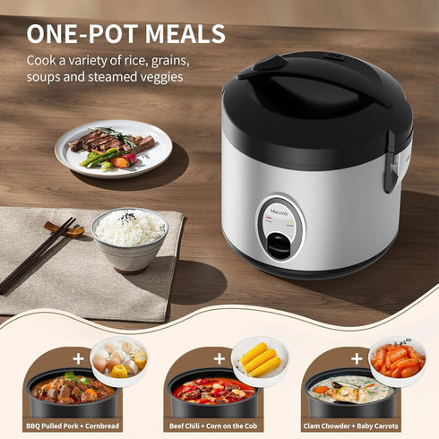 4-Cup (1.0L)/8-Cup Macook Stainless Steel Rice Cooker with Steamer, Uncooked Cooked, Electric Grain & Vegetable Cooker
