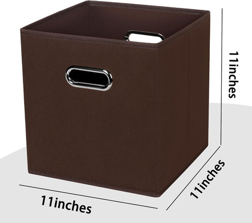 Black Foldable Storage Cubes, Fabric Storage Box Bins with Dual Handles for Home Organization (Coffee)
