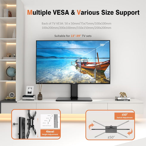 Hemudu 13 39 inch 100 4 88lbs, HT07B-002 Universal Swivel TV Stand/Base Table Top TV Stand for to TVs with Degree