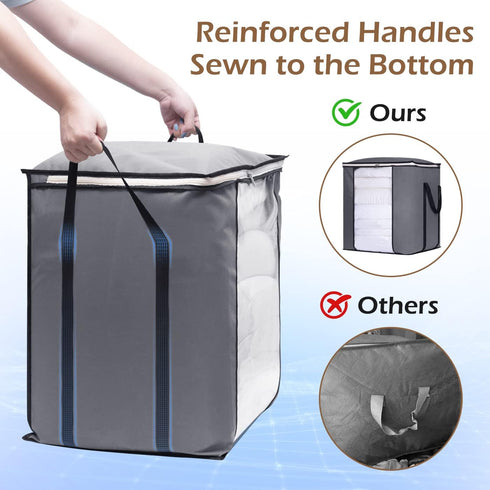 SLEEPING LAMB 120L Extra Large Grey Blanket Storage Bags, Breathable Containers for King Comforter, 2 Packs.