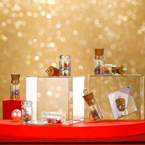 Yungyan 50 Pieces Small Mini Glass Bottles with Cork Stoppers Set, Tiny Cork Bottles with Eye Screws & Funnel for DIY