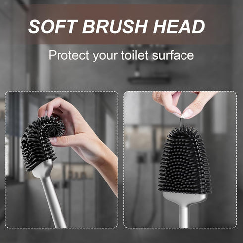 Sellemer Toilet Brush and Holder Set - Flexible Toilet Bowl Brush Head with Silicone Bristles, Compact Size (1 Pack,