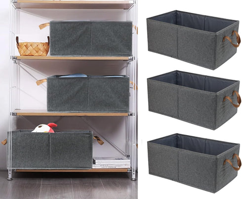 Pack of 3 Large Capacity Storage Bins, Sturdy Foldable Storage Boxes for Organizing Clothing, Sheets, Toys, Books -