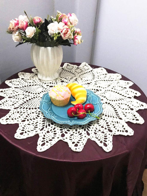 Damanni Cotton Handmade Crochet Lace Doilies Tablecloth, Round, Beige - 20 Inch, 2PC