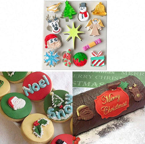 Set of 4 Christmas Fondant Molds - Xmas Cake Cupcake Decoration Silicone Chocolate Candy Mold, Christmas Decor