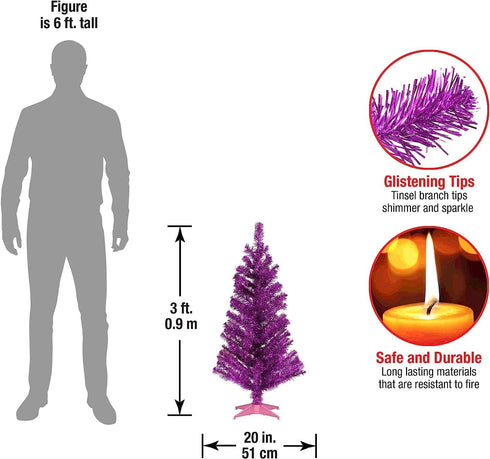 National Tree Company Artificial Christmas Tree - Pink Tinsel, Includes Stand, 3 Feet