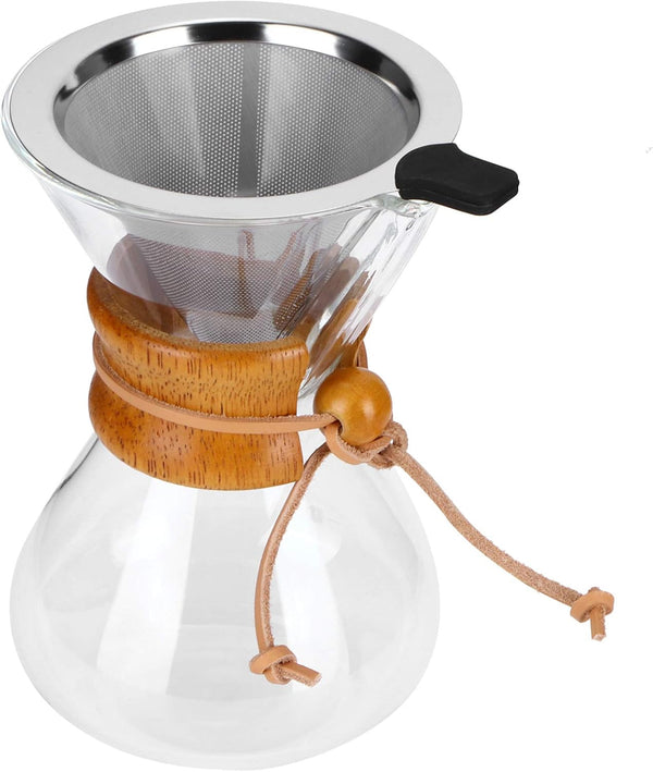 Pissente 400ml Pour Over Coffee Maker, High Temperature Resistant Glass Dripper with Stainless Steel Filter