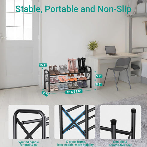 2-Tier Closet YEASHEIN Expandable Shoe Rack for Floor, X-Frame Metal Small Shoe Rack for Entryway, Adjustable Shoe
