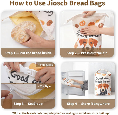 2 Pack (1217 Beeswax Bread Bags for Homemade Bread & Sourdough, Reusable XL Bread Bag in) Eco Linen Cotton Storage, Zip