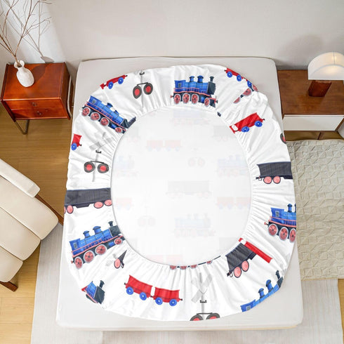Sets Erosebridal Cartoon Train Bedding Red Blue Train Fitted Sheet for Boys Child,Kids Vehicles Bed Sheets Kids Car
