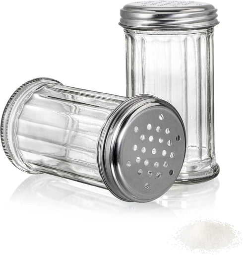 Tebery 6 Pack Glass Retro Cheese Spice Herb Seasoning Shakers with Perforated Stainless Steel Lid, 12Oz
