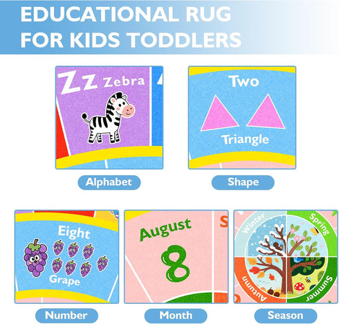 5ft ABC Round Kids Rug for Playroom, Alphabet Small Classroom Rug, Educational Kids Play Mat With Number Shape Animal