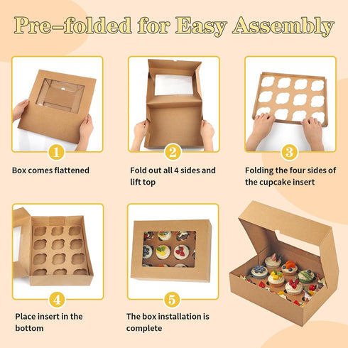 Cupcake Boxes 12 Count - 2 Pack Disposable Containers with Window and Inserts for Muffins, Cookies, Treats