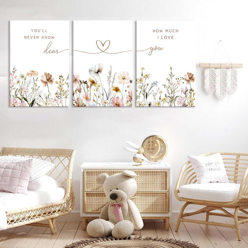 JBZDD 3Pcs Decoration12x16in Wildflower Nursery Canvas Wall Art Flower Botanical Sentence Poster Painting Picture Wall
