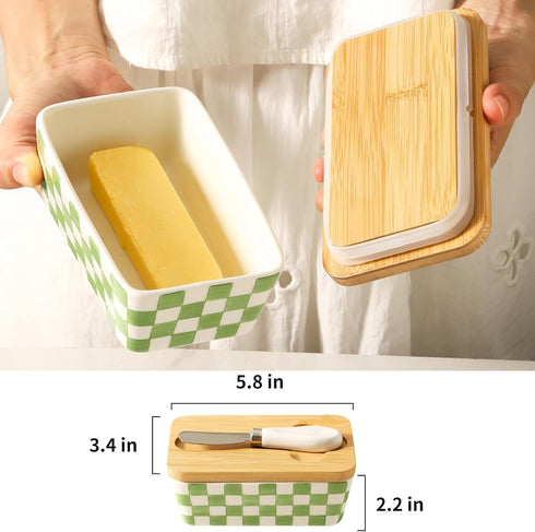 Countertop, Butter Dish with Lid, Large Butter Dish for Ceramic Butter Keeper Container with Knife and Silicone Sealing