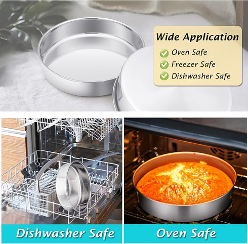 P&P CHEF Cake Pan Set of 2 - Stainless Steel Round Baking Layer Cake Pans, 9.5 Inch, Non Toxic & Easy Clean