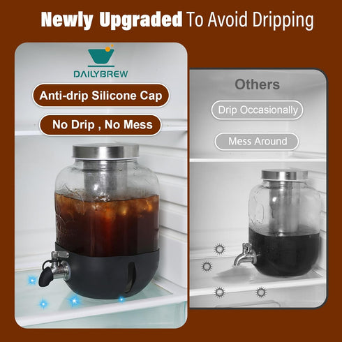 dailybrew 1 Cold Brew Coffee Maker, Gallon Iced Coffee Maker With Stainless Steel Filter, Heavy Duty Glass Cold Brew
