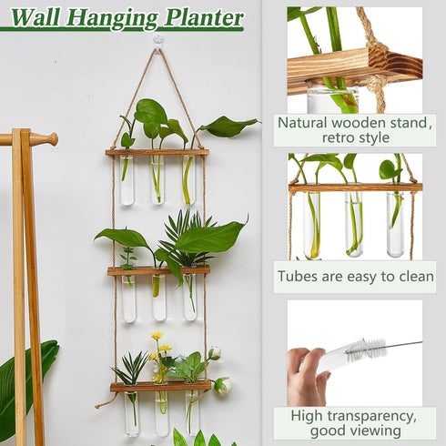 3 18 1/2/3 Leumoi Pcs Wall Hanging Plant Propagation Station with Wooden Stand, Glass Test Tubes, Tiered Planters