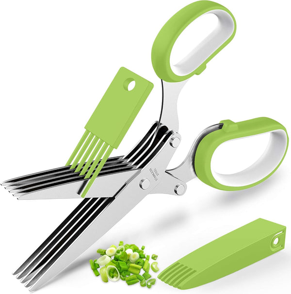 Herb Scissors Set - Updated 2025 Kitchen Gadgets for Cutting Fresh Herbs, 5 Blades, Sharp Stainless Steel