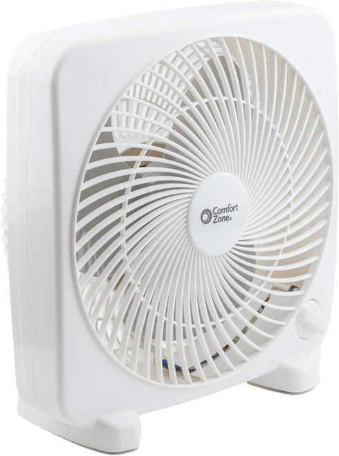 Comfort Zone 9 Inch Box Fan, Portable Electric Quiet, 3 Speed, Small Desk Fan, Ideal for Home, Bedroom, Dorm, & Office