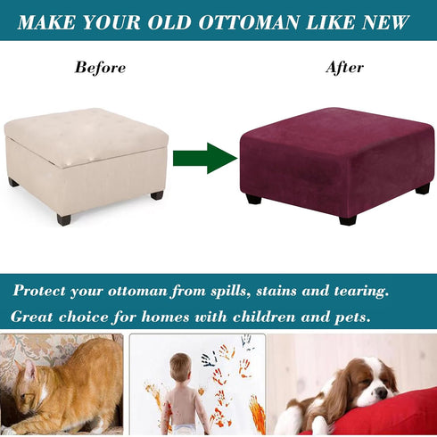 HFCNMY Ottoman Cover Square,Stretch Velvet Square Ottoman Cover Slipcover Washable with Elastic Bottom for Living Room