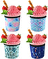 Ice Cream Pint Size Sleeves 4 Pack, Neoprene Cover with Spoon Holder (Plant+Fish scales)